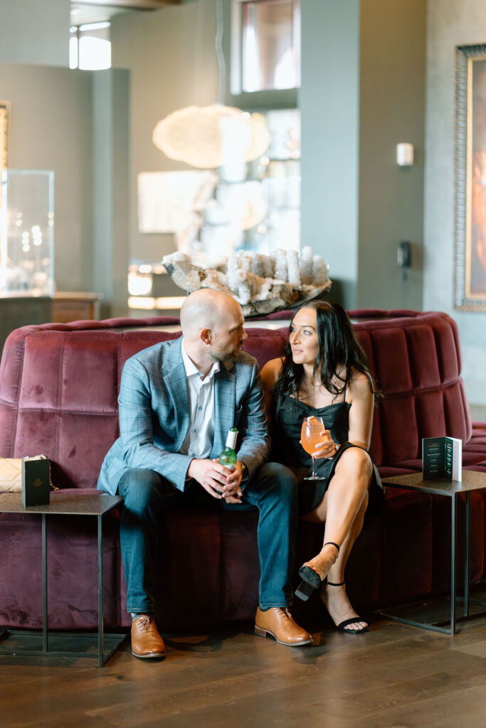 Couple engagement session at the Grand Bohemian Lodge downtown Greenville, South Carolina