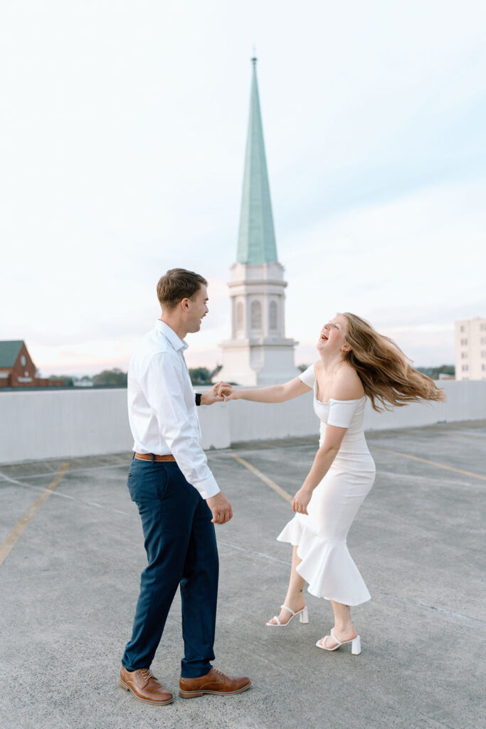 Main Street engagement couple session Downtown Greenville, South Carolina