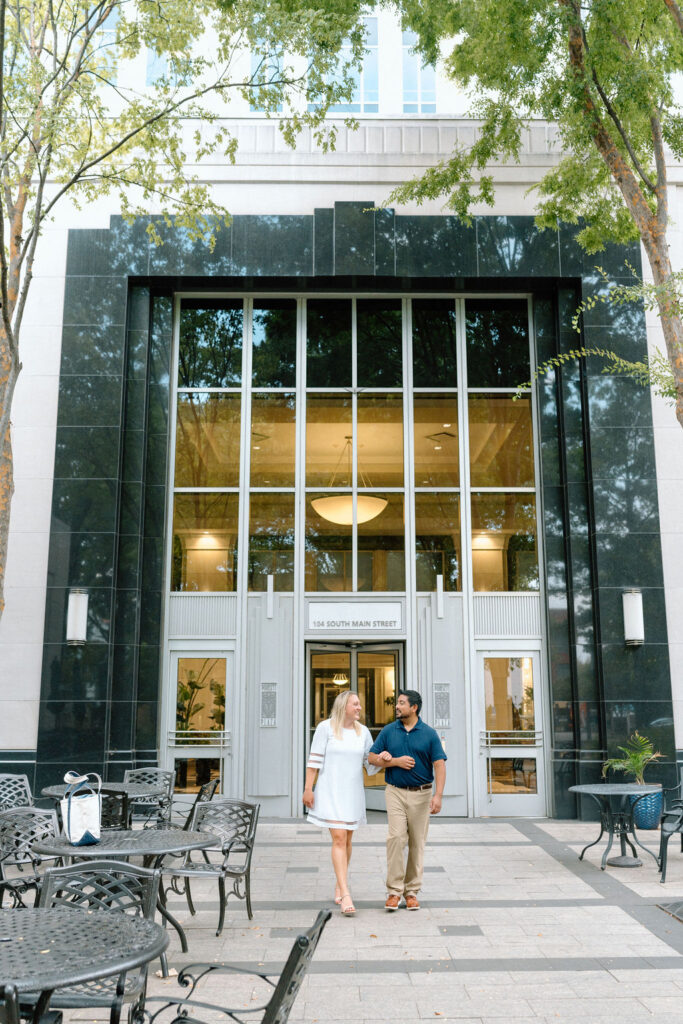Engagement couple session Downtown Greenville, South Carolina on Main Street