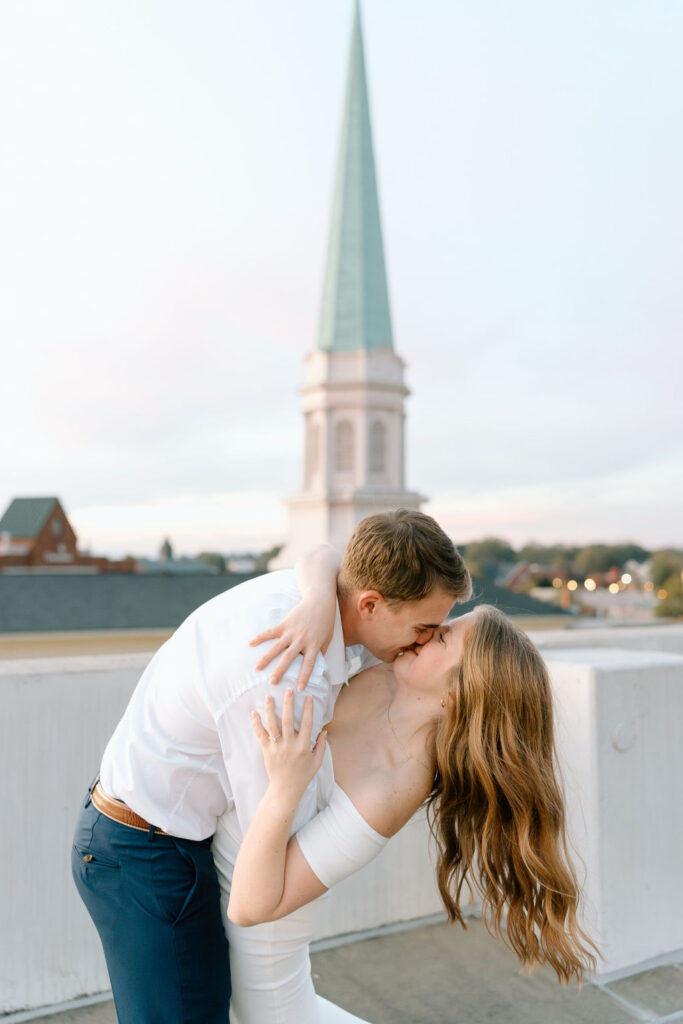 Parking garage engagement couple session Downtown Greenville, South Carolina