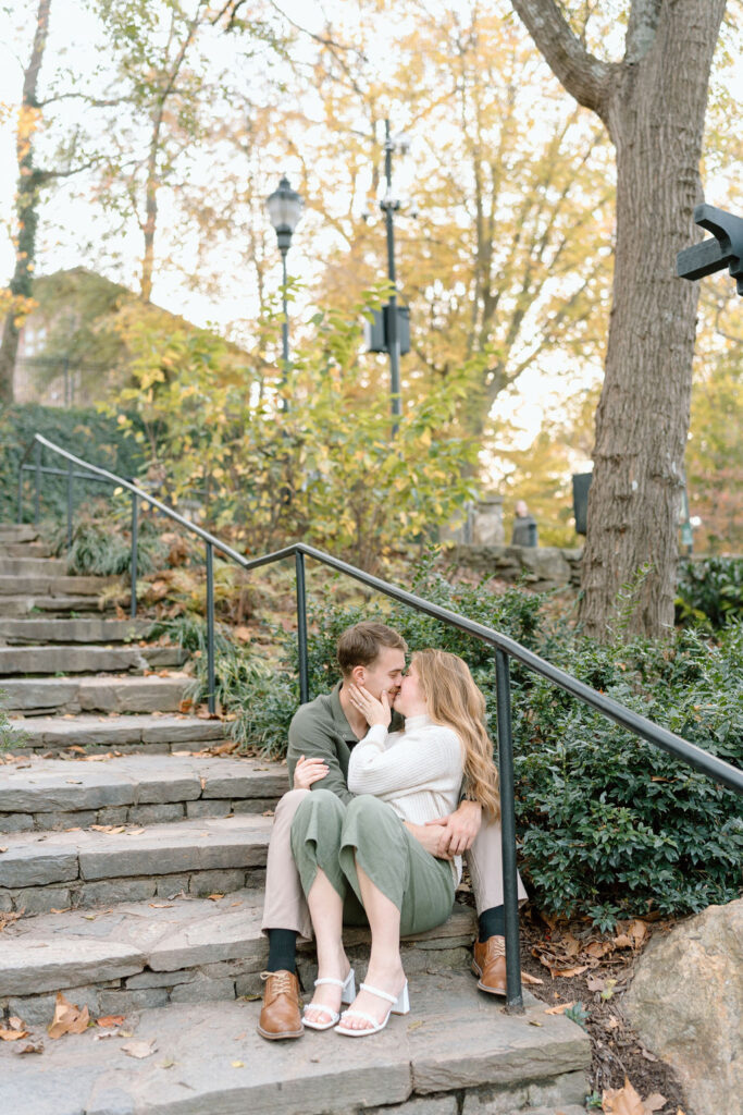 Couple engagement session at Falls Park downtown Greenville, South Carolina