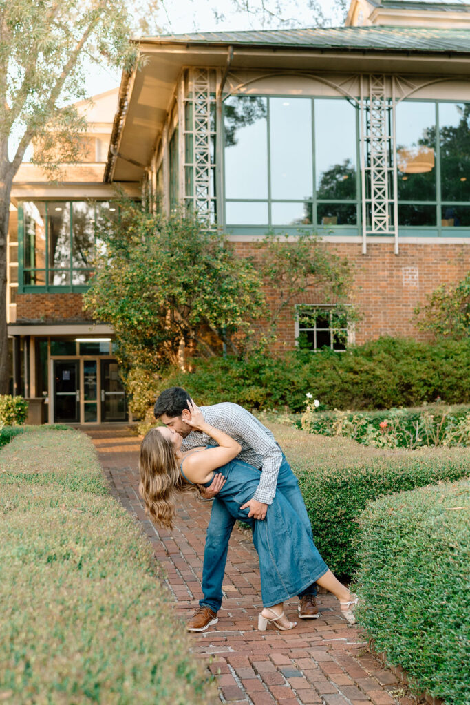 Couple engagement session at the Furman Rose Gardens at Furman University outside Greenville, South Carolina
