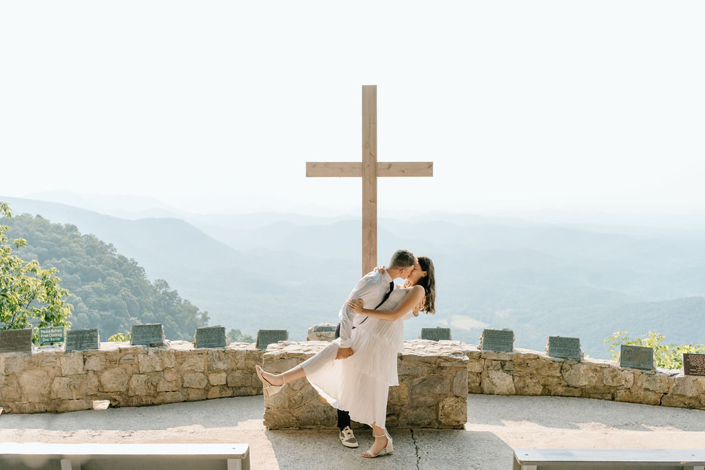 Couple posing for elopement photography at Pretty Place Chapel Cleveland South Carolina