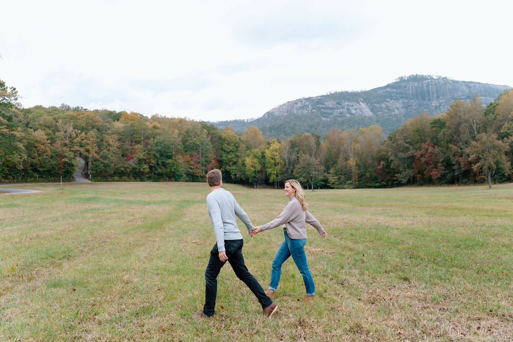 Engagement couple session at a meadow near Table Rock, photo locations outside Greenville, South Carolina