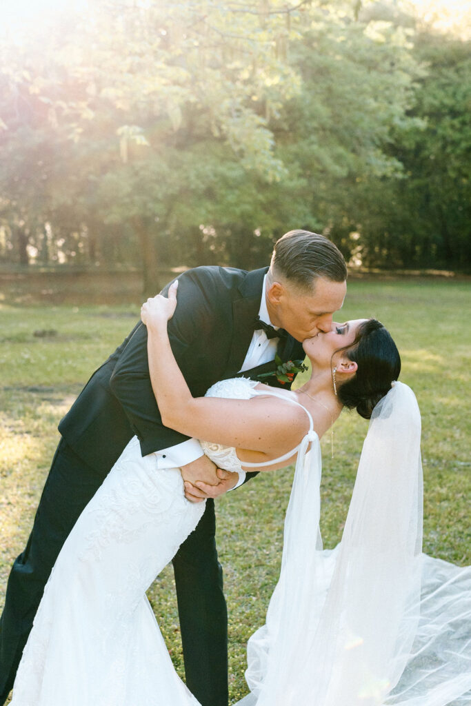 A couple during spring wedding photos at Tanglewood Plantation in South Carolina