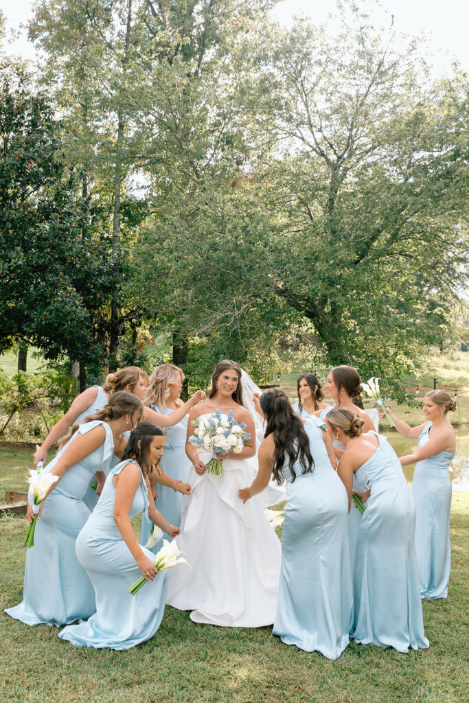 Bold cobalt blue wedding color palette featuring bridesmaid dresses and modern floral design for a 2026 wedding