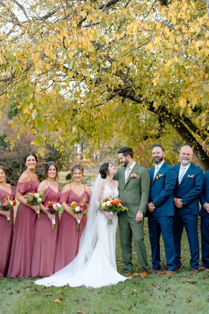 Dusty pink wedding party color palette with romantic details for fall wedding