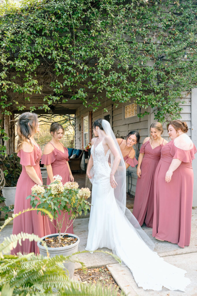 Dusty rose pink wedding bridesmaid dresses color palette with romantic details for spring wedding