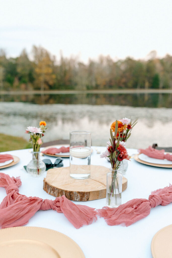 Blush pink wedding color palette with romantic floral details table design for a classic spring wedding