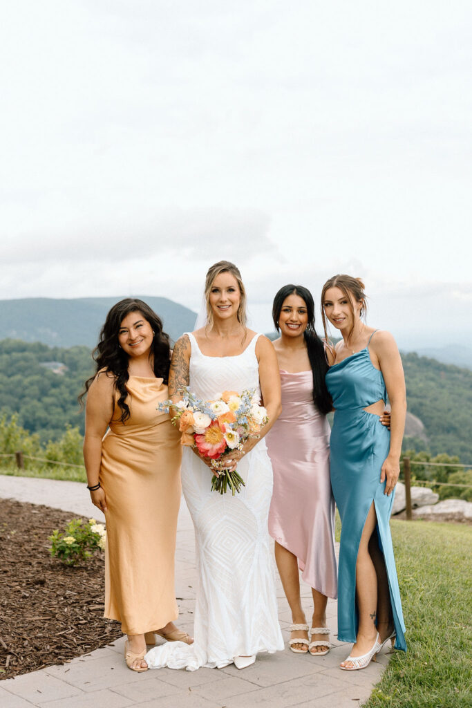 Creative mismatched wedding color palette featuring varied tones styled cohesively for a modern wedding