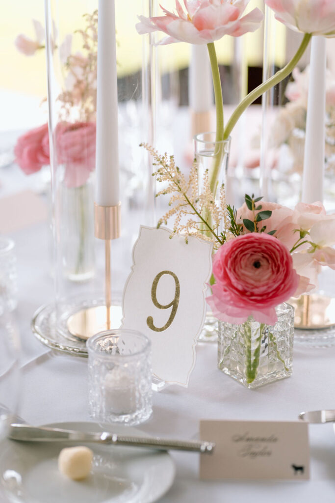 Romantic pale pink and green wedding color palette with soft florals and natural greenery for a spring wedding
