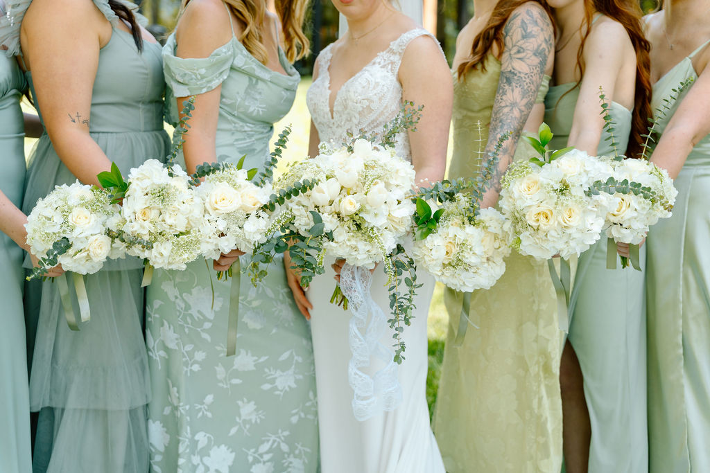 White and sage green wedding colors flowers and soft accents for outdoor weddings in Greenville South Carolina