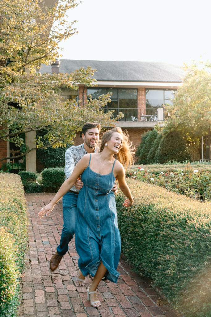 Elegant engagement portraits taken at the rose garden at Furman University Greenville SC